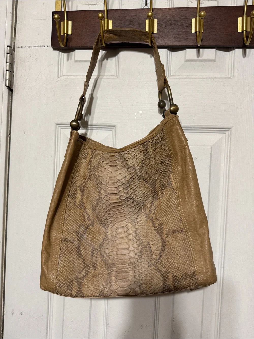 PS Perspectiva Tan Snake-Embossed Leather Hobo Bag